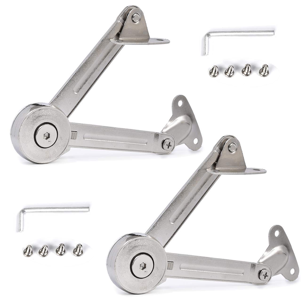 QBOSO Lid Support Hinge in Satin Nickel Folding Lid Stay Hinge with Soft Close, Perfect for Toy Box/Drawer Window/Wardrobe/Cabinet Door,35Lb (Normal Style 1pair)