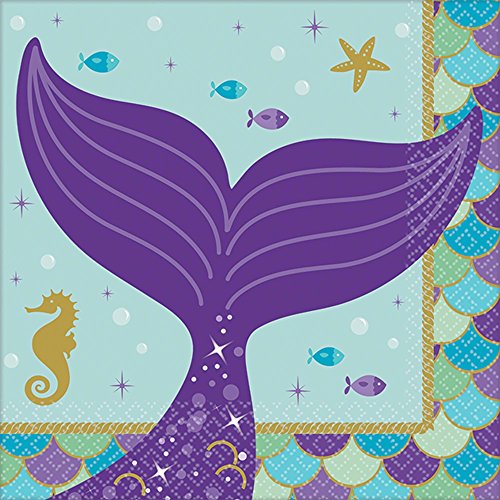 Amscan 501975 Mermaid Wishes Beverage Napkins Party Supplies, 6.5