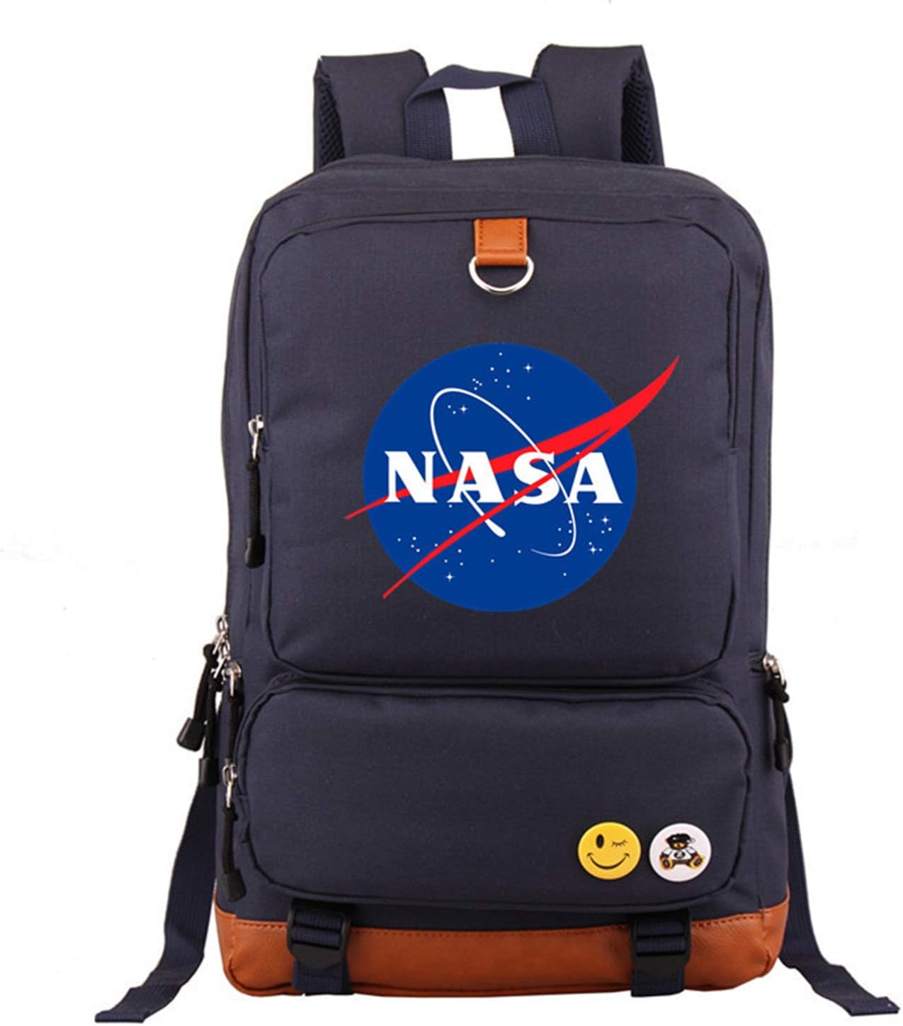Unisex Casual School Backpack Fashion NASA Printed Laptop Rucksack Multi-Functional Daypack Book Satchel Hiking Bag Navy
