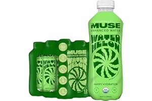 MY MUSE MyMuse Organic Enhanced Flavored Water, Watermelon, 16.9oz Bottle (12 pack), 1G of Sugar, Immune Support with Zinc & Elderberry, Antioxidants Vitamin E, Low Calories, Healthy, USDA organic, Keto Friendly