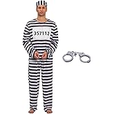 Halloween Costumes for Men Prisoner Costume with Handcuffs Women Adult Inmate Costume Jail Criminal Outfit Convict