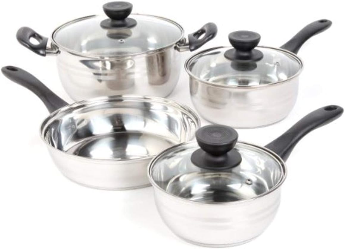 Sunbeam Ansonville 8-Piece Cookware Set, Silver/Brass: Gibson Overseas Inc: Kitchen & Dining