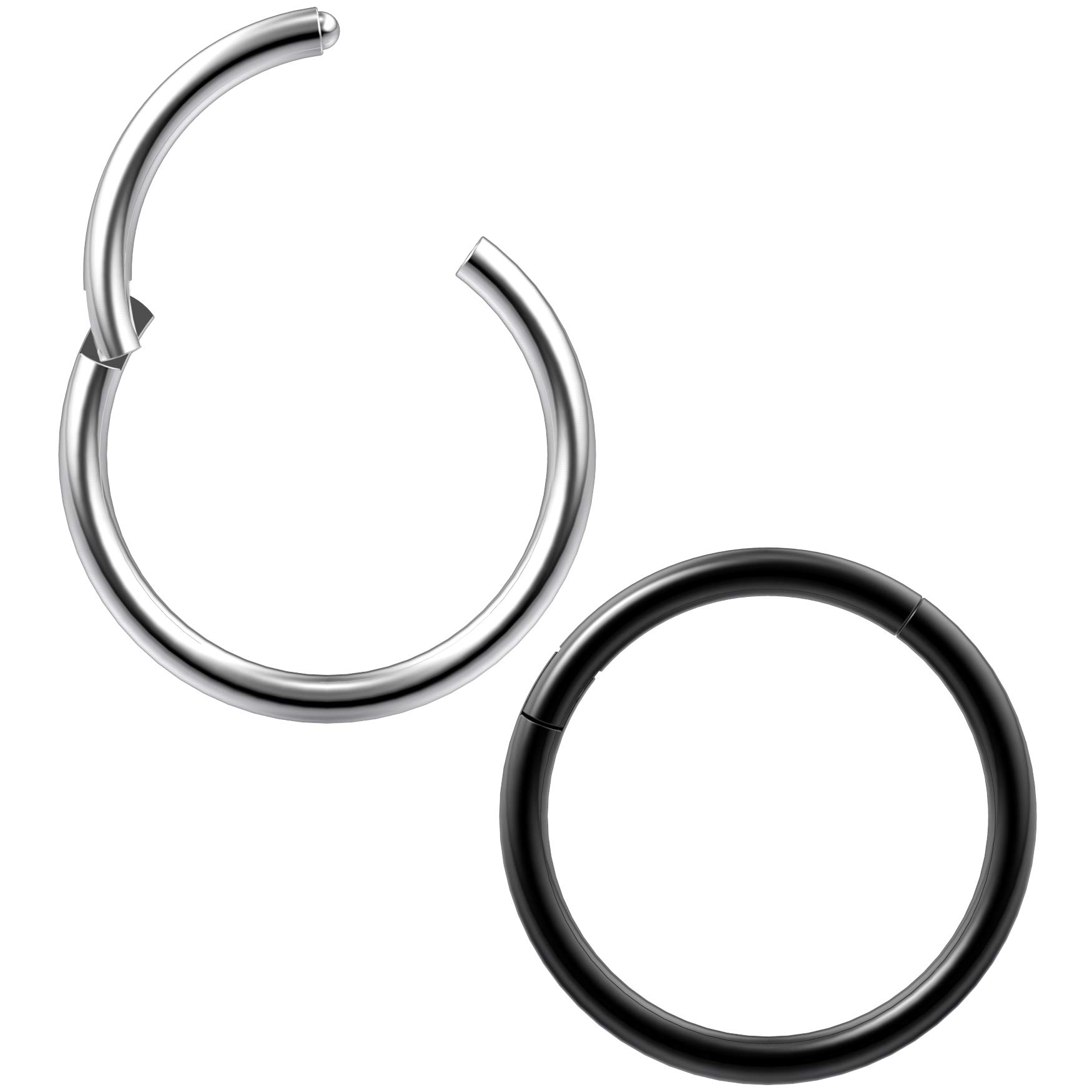 2pc 16g 1.2mm Clicker Nose Bar Ring Hoop Septum Ceptum Clickers Conch Piercing Jewellery Steel & Black 10mm