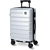 QIMER Carry on Luggage, PC Hard Shell Suitcase 22x14x9 Airline Approved TSA Lock YKK Zippered Double Spinner Wheels Lightweight Travel for Men and Women, 20 Inch Silver