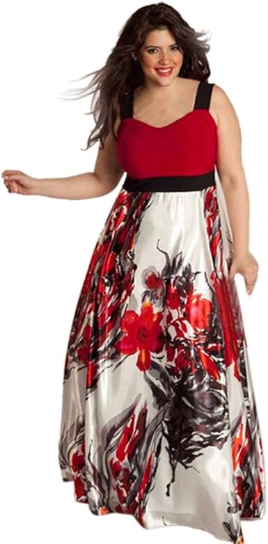 red floral plus size dress