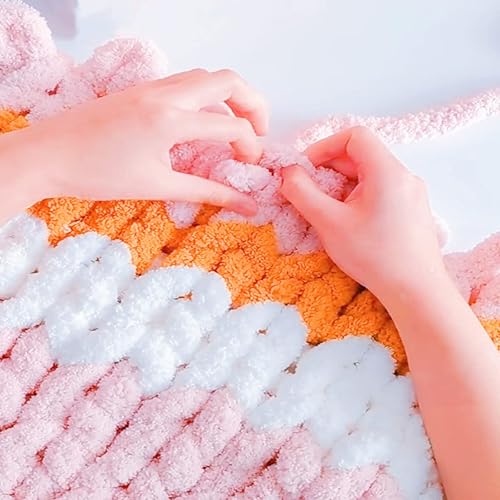 Chunky Blanket Chenille Yarn Orange 64oz for Arm Knitting, Luxury