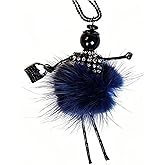 OSCCI Crystal Paris Doll Necklace for Women, Handmade Cute Dress Long Chain Pendant Necklace Prom Costume Jewelry