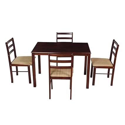 Woodness Winston Solid Wood Upholstered 4 Seater Dining Table Set (Wenge)
