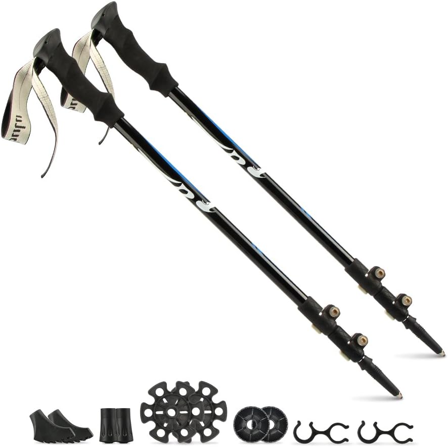 Sandure Nordic Walking Poles Collapsible, 2 Packs Ultralight Telescoping Hiking Poles Quick Lock with 7075 Aluminum Tungsten Tips -Black