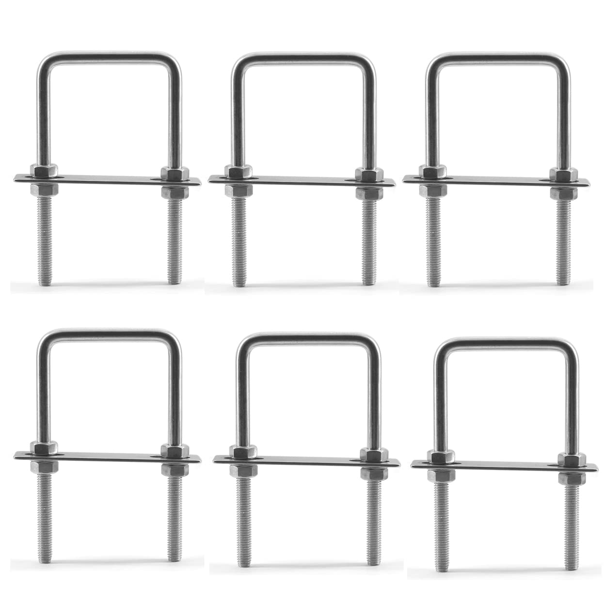 304 Stainless Steel Square U-Bolts M6x40x80mm Square U Bolt with Nuts Plates and Plates Washer Pack of 6