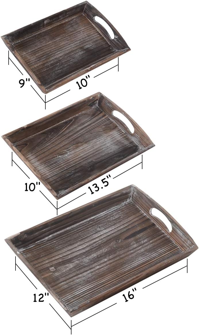  | RHF Serving Trays, Ottoman Serving Tray, Wood Breakfast Trays, Retro Nesting Serving Tray Set, Ash Trays with Handles, Platter For Food Drink Eating Coffee, 3 Tier Set, Brown: Serving Trays