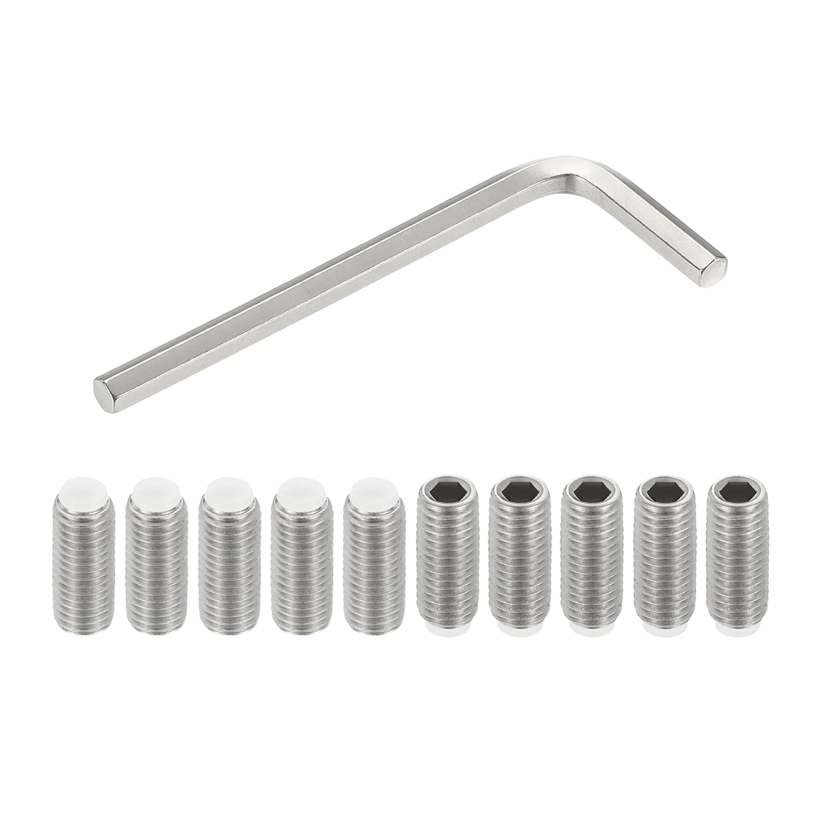 PATIKIL M10x25mm NyLon Tip Grub Screw, 10pcs 304 StainLess SteeL Metric Hex Socket Head Cup Point BoLt Anti SLip InternaL Hex Drive Hardware with l Key Wrench