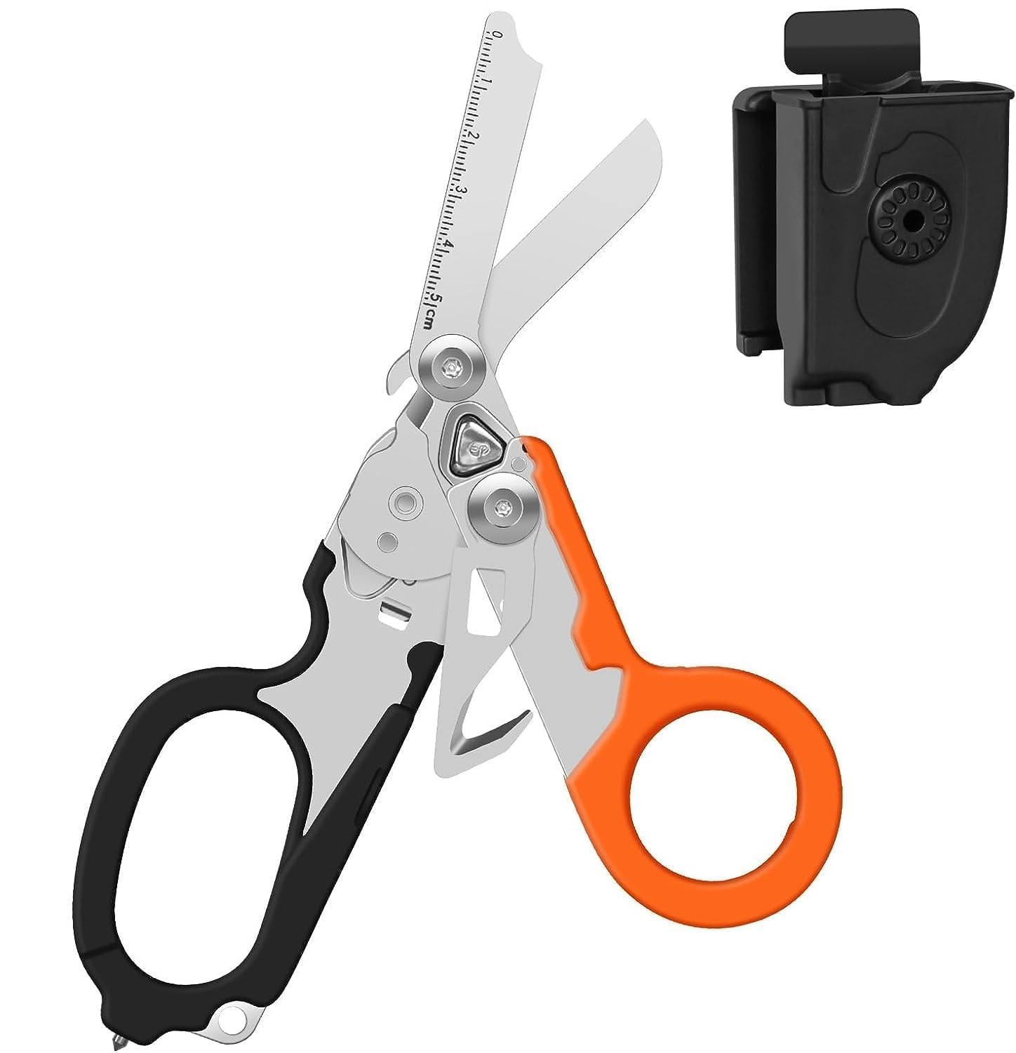 INSGB 6 in 1 Raptor Response Emergency Shears, Multi Tool Pliers Shears, Tactical Folding Pliers with Strap Cutter and Glass Breaker (Black/Orange with Holster)