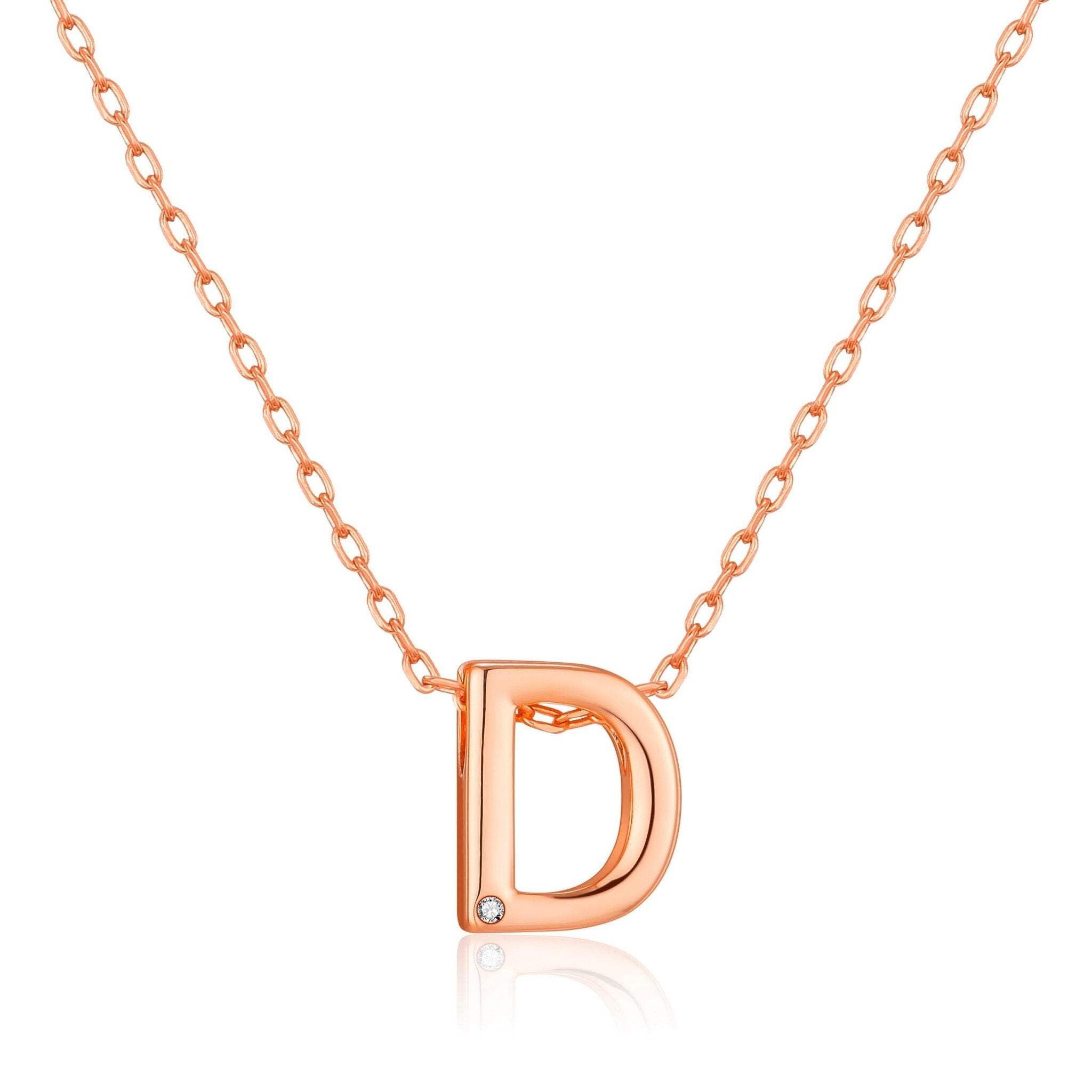 Philip Jones Rose Gold Plated Initial Necklace Letter D Created with Zircondia® Crystals