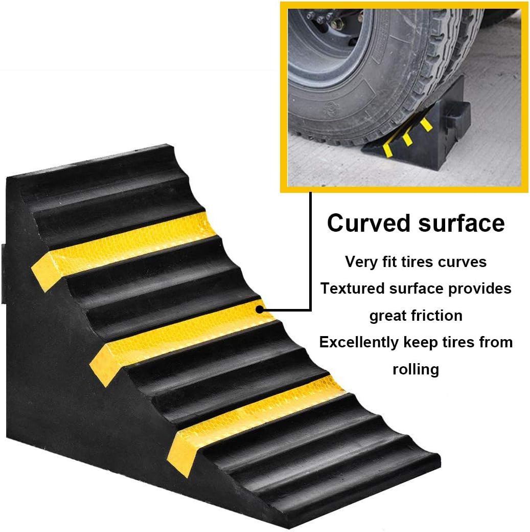 RELIANCER 2 Pack Wheel Chocks Heavy Duty Extra Large Industrial Rubber Wheel Chock Blocks w/Handle Reflective Strips for Travel Trailer Hauler Truck Fire Truck Commercial Vehicle RV 10" x 6" x 7.3": Automotive