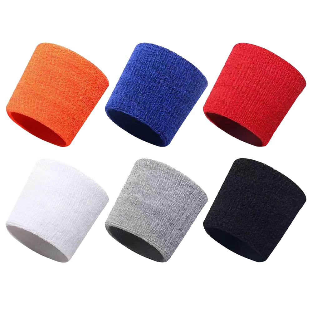 6pcs Colored Sports Tennis Wristbands,Competitions Absorbent Sweatbands Sports Wristbands,Elastic Cotton Sweat Bands,Absorbent Sports Wristbands For Sport,Running,Basketball