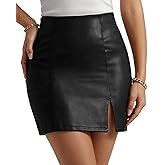 MANGOPOP Womens High Waist Bodycon Mini Short Faux Leather Skirt with Slit