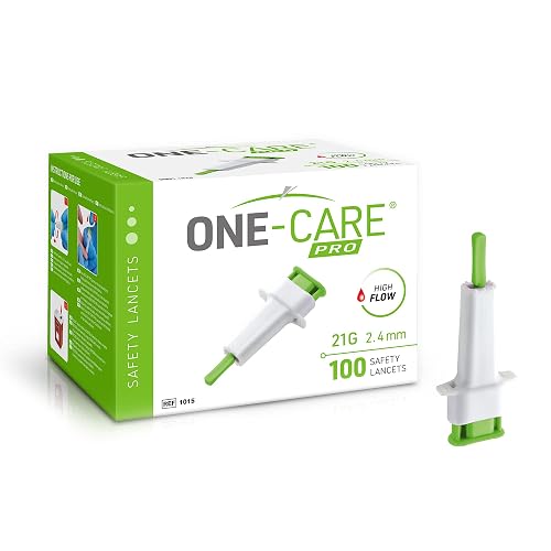 Sampling Push Button ONE-CARE PRO Safety Lancets, Top Push Button Activated, 21G x 2.4mm ...