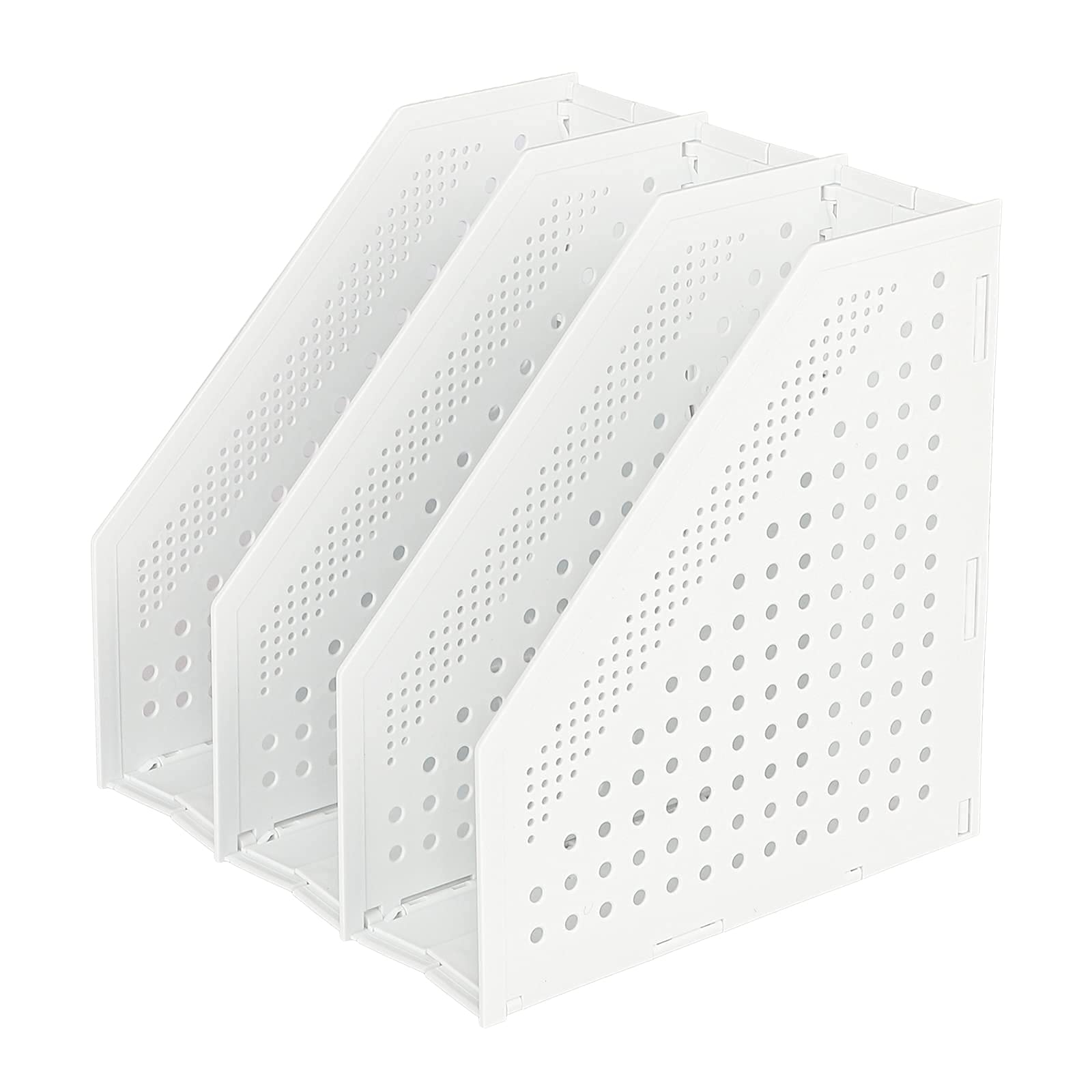 XGOPTS Magazine File Holder Collapsible Magazine Rack Sturdy Magazine File Book PP Holder for Office Organization and Storage with 3 or 4 Vertical Compartments, Grey