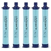 LifeStraw Personal Water Filter for Hiking, Camping, Travel, and Emergency Preparedness, 5 Pack, Blue, Stocking Stuffers, Chr
