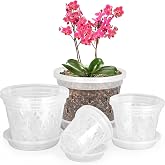 YOPIKUU Orchid Pot, 3 4 5 6 Inch 8 Pack Orchid Pots with Holes and Saucers | Thick Plastic Slotted Orchid Planters for Repotting, Excellent Airflow &amp; Drainage for Healthy Root Growth, Indoor &amp; Outdoor