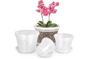 YOPIKUU Orchid Pot,3 4 5 6 Inch 8 Pack Orchid Pots with Holes and Saucers,Clear Plastic Flower Plant Pot for Indoor Outdoor Plants,Slotted Orchids Planter(3 4 5 6Inch)