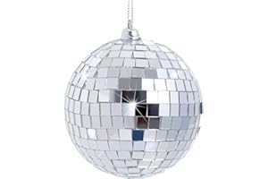 TIGGELL Disco Mirror Balls Silver Hanging Ball for 50s 60s 70s Disco DJ Light Effect Party Home Decoration Stage Props School Festivals Concert Party Favors (Silver, 4 inch)