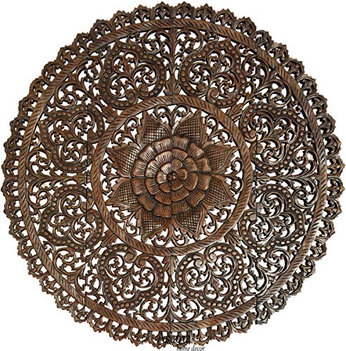 Tropical Bali Wood Carved Wall Art Panels Large Round Wood Wall