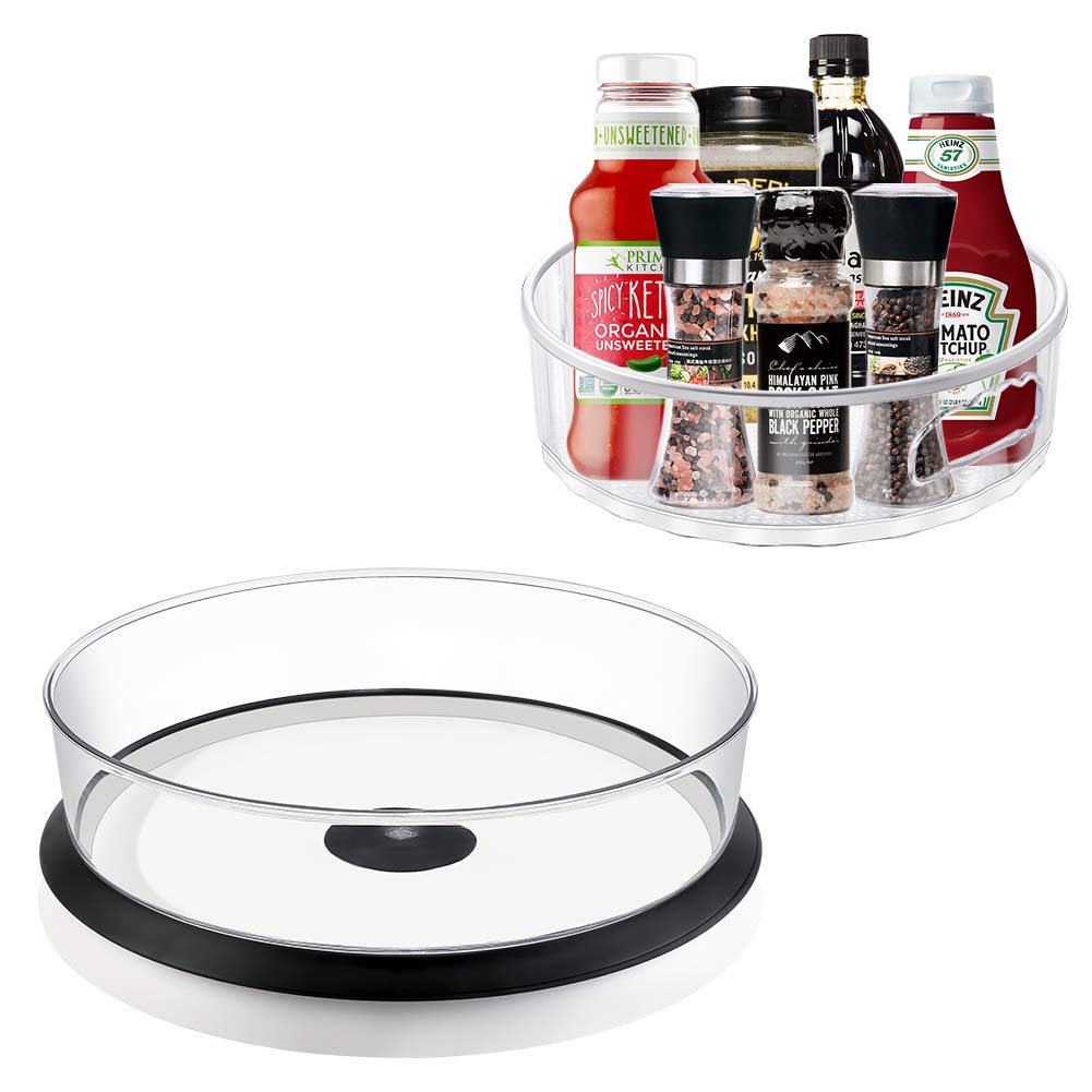 MOKARO Lazy Susan Turntable Kitchen Storage Organizer for Beverage or Seasonings, Multifunctional Spice Racks for Fridge or Cabinet Rotating Cosmetics Organizer (Round Basin K2007-Transparent)