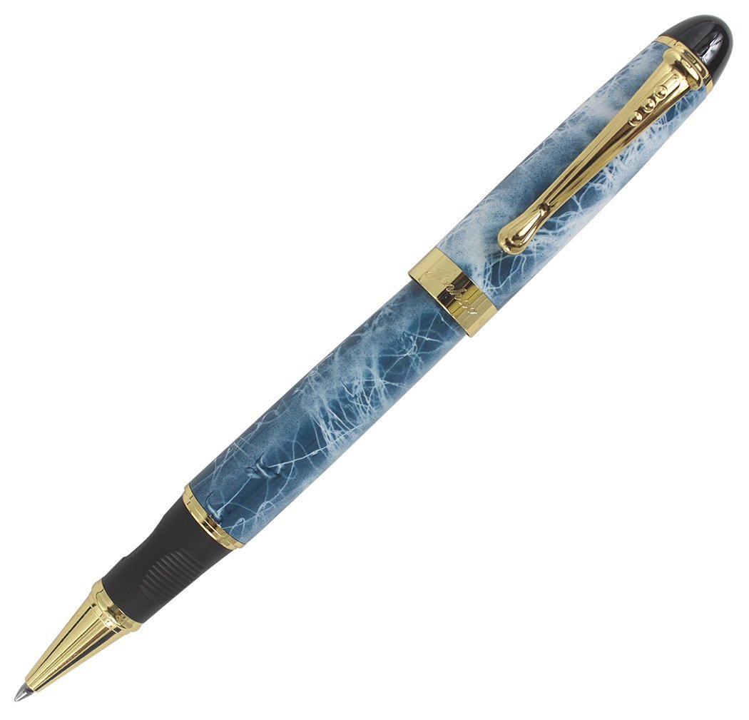 Abcsea Classic Style Rollerball Pen Golden Trim - Blue & White