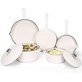 QuliMetal Enameled Cast Iron Cookware Set, 5 Pcs Pots and Pans with Lid, Skillet, Frying Pan, Saucepan & Dutch Oven for All Stovetops, PFA Free - Ideal for Sourdough Bread Baking