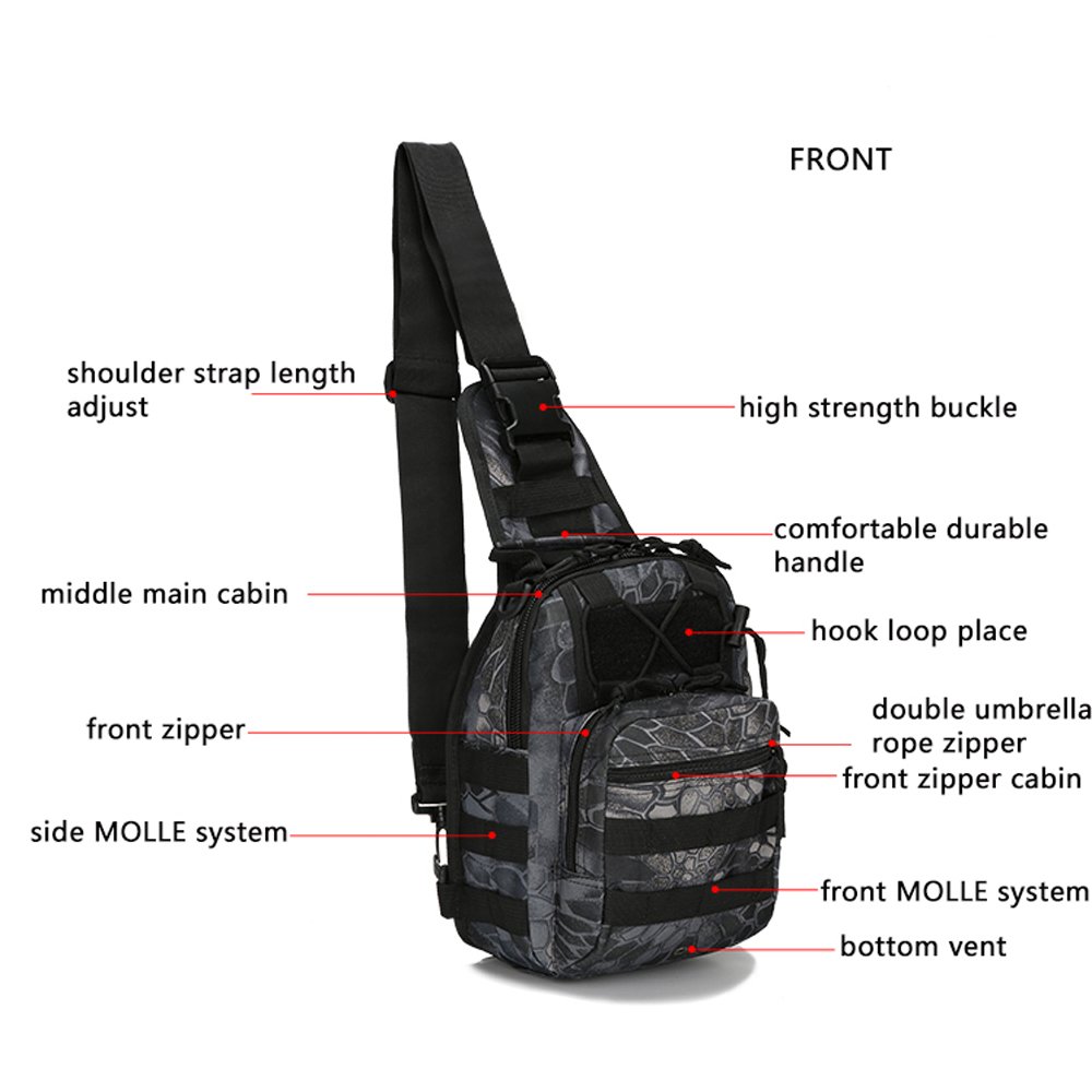 Outdoor Shoulder Military Tactical Backpack, Sport Pack Daypack, Travel for Camping Hiking Trekking Bag (black python)