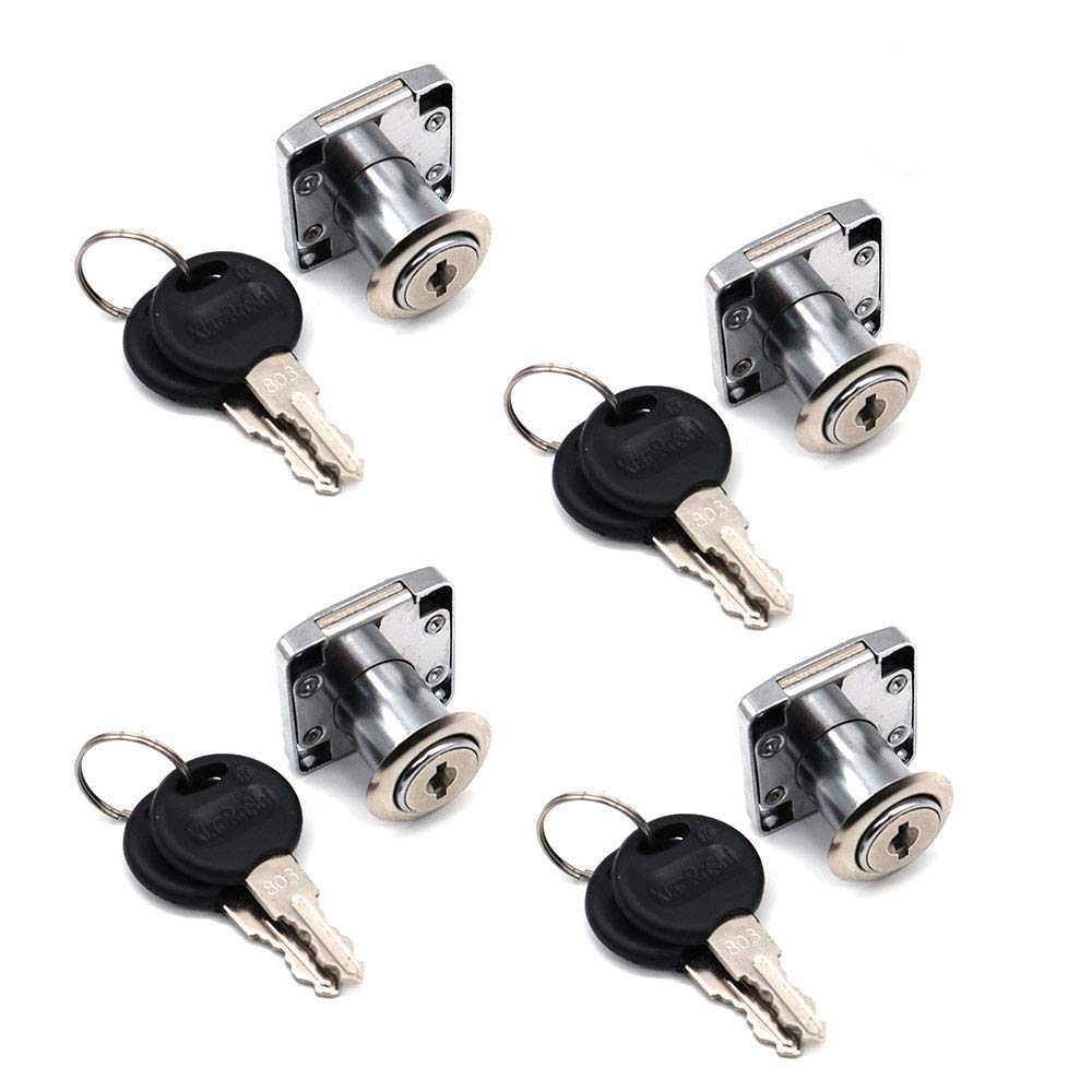Set of 4 NUZAMAS Cupboard & Drawer Locks with 2 Keys, Furniture Lock Cylinder, Zinc Alloy Cam Lock for Door Cabinet Cupboard Drawer Mailbox (22mm)