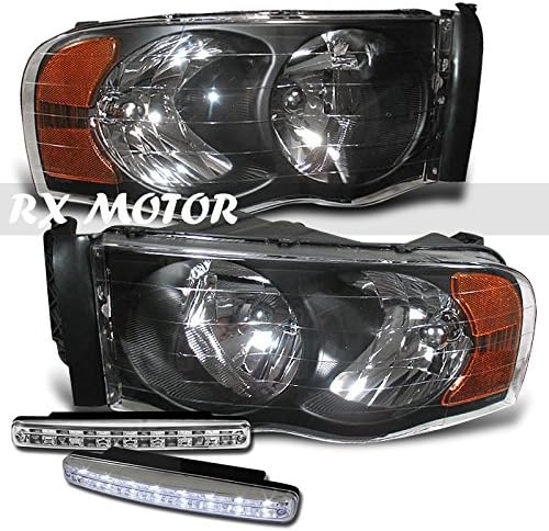 Dodge Ram1500 2500 3500 Diamond Black Amber Corner Signal Headlights Replacement + LED Bumper DRL Fog Lamps