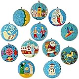 Set of 12 Turquoise Paper Mache Christmas Ornaments Handmade in Kashmir, India