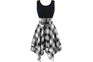 EOPUING Women Skater Dress Summer 2023 Teen School Girl Cute Plaid Pleated Dress Casual Sleeveless Dress for Dance Party