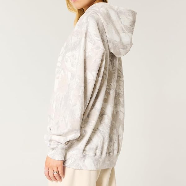 WOMEN CAMO HOODIES MAPLE LEAF OVERSIZED FLEECE HOODED SWEATSHIRT LOOSE LONG SLEEVE PULLOVER TOP WITH POCKET COUPLE(SMALL)