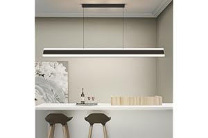 MATVEN 47" Linear Pendant Light Fixtures, Dimmable LED Chandeliers for Dining Room, Modern Pool Table Island Light for Kitchen Dining Room Billiard Room Office, Black, Adjustable Height