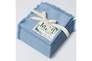 Urby Eco Hanky 10x10in Reusable Linen/Cotton Napkins (Rustic Fringe). Small Cloth Napkins. Ideal Use As Kids Napkins for Lunc