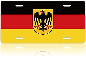 LOISTAVA Germany Flag Car Front License Plate German Personalise License Plate Rust-Proof Stainless Steel Metal Car Plate Tag Funny Novelty Vanity Tag Decoration 4 Holes Screw 12.2"x 6.2" Men Women