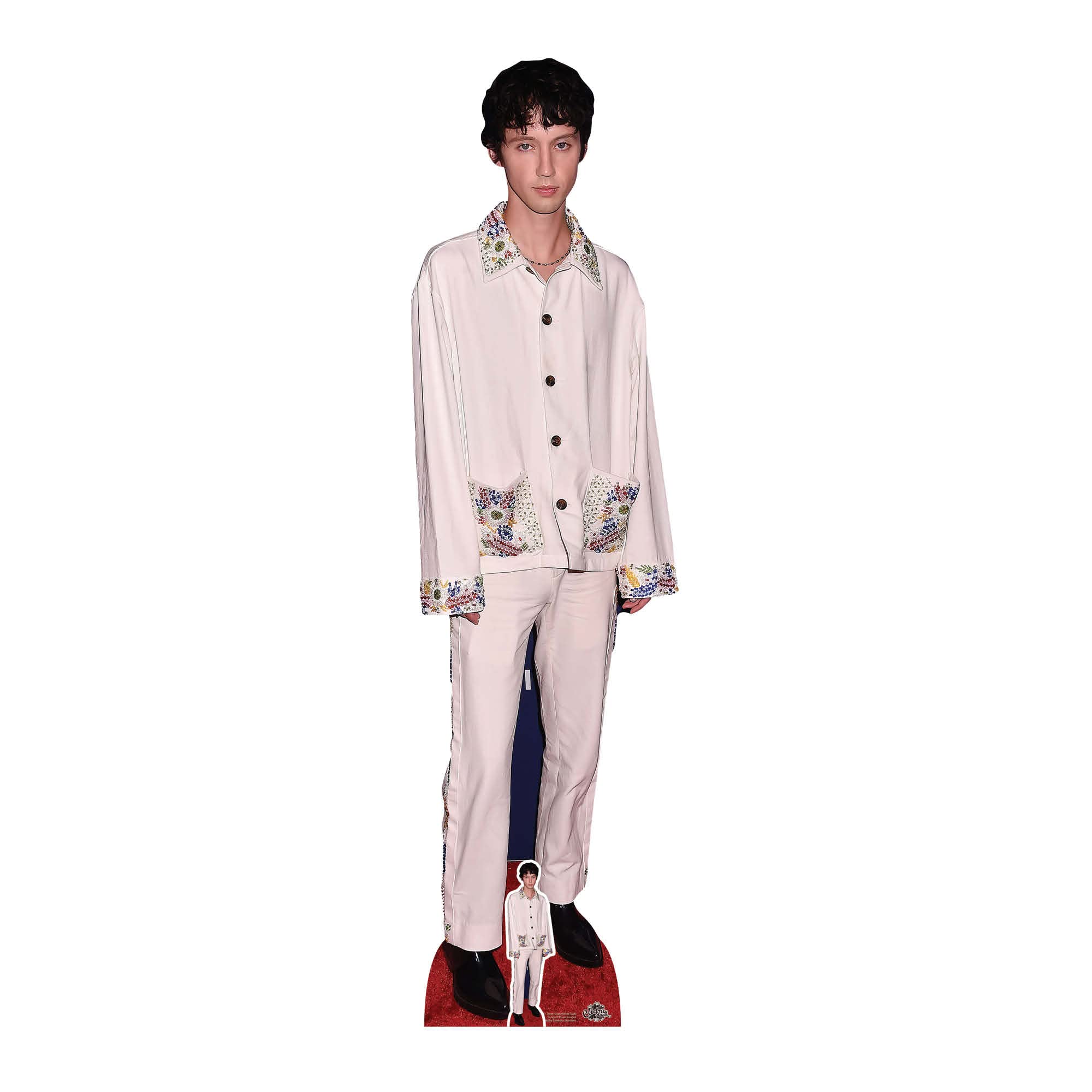 CS1011 Troy Sivan Lifesize Cardboard Cutout With Mini Cutout White Suit