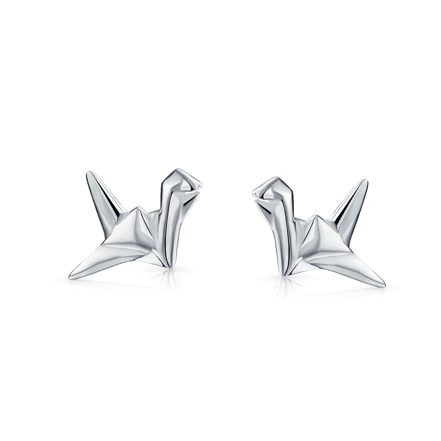 3D Geometric Origami Jewelry Small Animals Bird Swan Crane Stud Earring For Women Teen .925 Sterling Silver