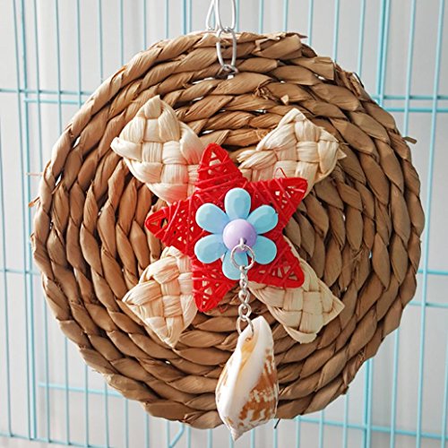 Afco Corn Weaving Shell Dangle Pet Parrot Bird Cage Hanging Decor Round Chew Toy Brain Game Training Tool size 15cm x 24cm
