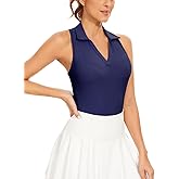 Soneven Women's Sleeveless Golf Shirts Ribbed Golf Tanks Tops UPF50+ Athletic Racerback Polo Shirts Tennis Tops