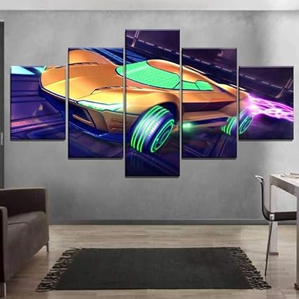 Kpznb Prints On Canvas 5 Pieces Canvas Wall Art Rocket League Game Car Poster Creative Home Decoration Pictures Size A Amazon Co Uk Kitchen Home