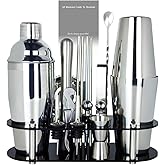 17Pcs Cocktail Shaker Set 750ml, 750/600ml Bartending Kit 25oz, 25/20oz Bar Shakers Tools Bartender Kit with Recipe Book Black Stand