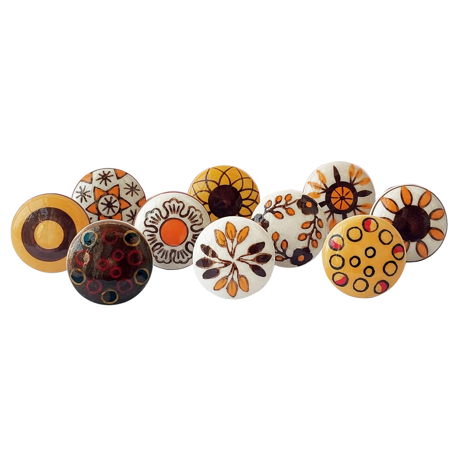 Royal Kraft Sknob019 Vintage Mustard and Brown Painted Ceramic Pull Knobs for Kitchen Cabinet, Door & Drawer, Wardrobe, Pack of 10 — image 1