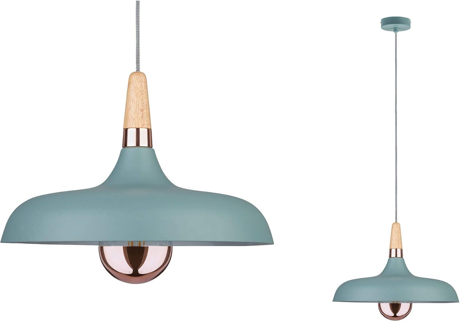 Paulmann 79655 Neordic Juna luminaire 340mm max. 1x20W Pendant E27 Ceiling Soft Green/Copper/Wood 230V Without lamp, Metal, 20 W