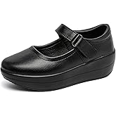EnllerviiD Women's Mary Jane Shoes - Platform Wedge Round Toe Ankle Strap Comfortable Business Office Work Shoes