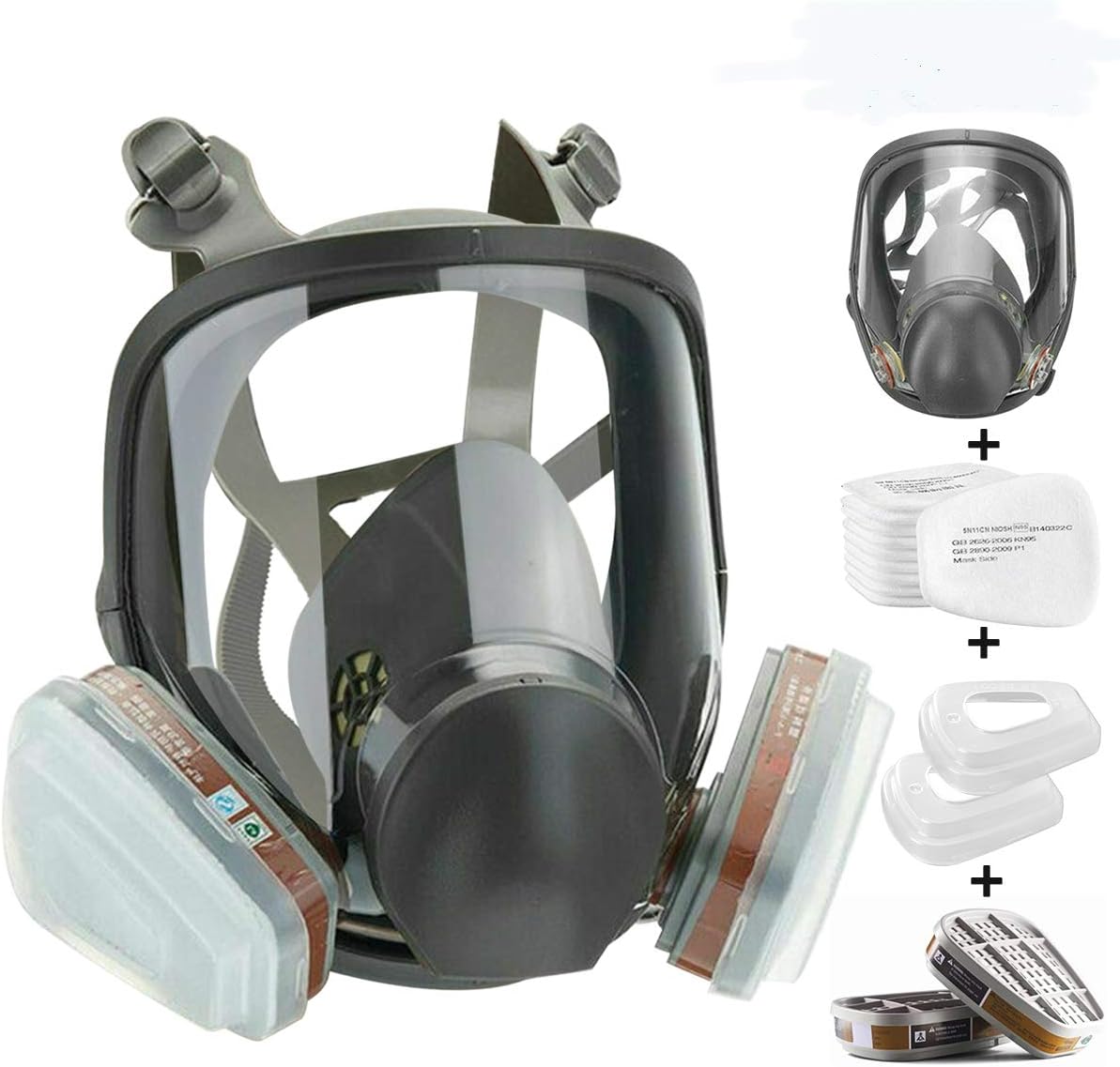 JOEAIS 15in1 Full Face Large Size Respirator,Full Face Wide Field of View,FilterWidely Used in Organic Gas,Paint spary, Chemical,Woodworking(for 6800 Respirator)